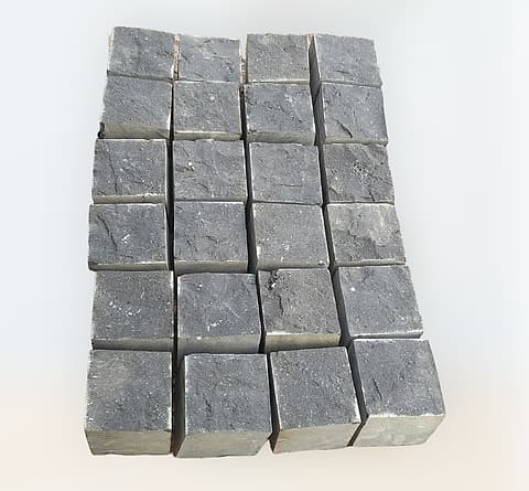 Black basalt cobblestone cubes for paving
